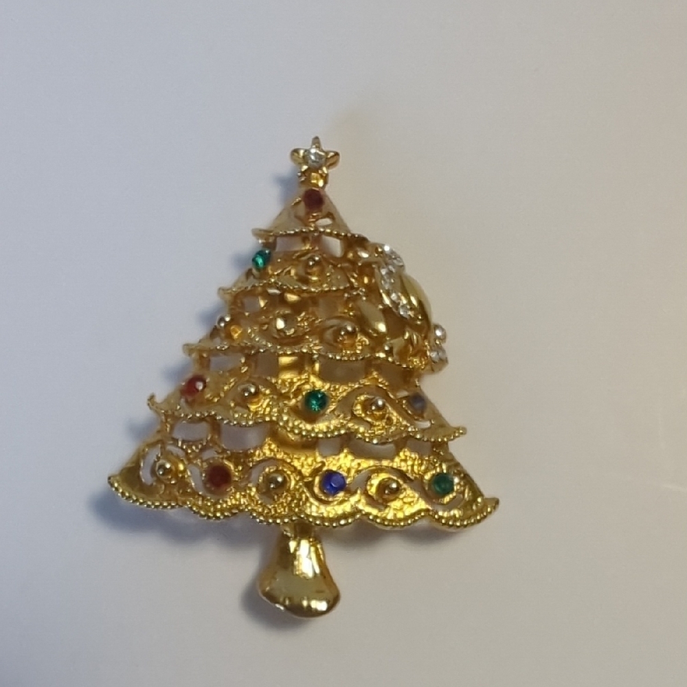 Festive Gold and Green Holiday Brooch Set - Picture 2 of 7